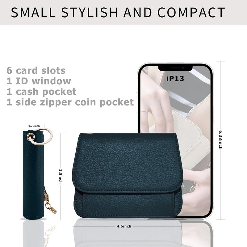 Sunpour Women Small Wallet RFID Blocking Slim Wallet with Coin Pocket Tri-Fold Credit Card Holder with ID Window and Keychain (Lake Blue) - Image 2